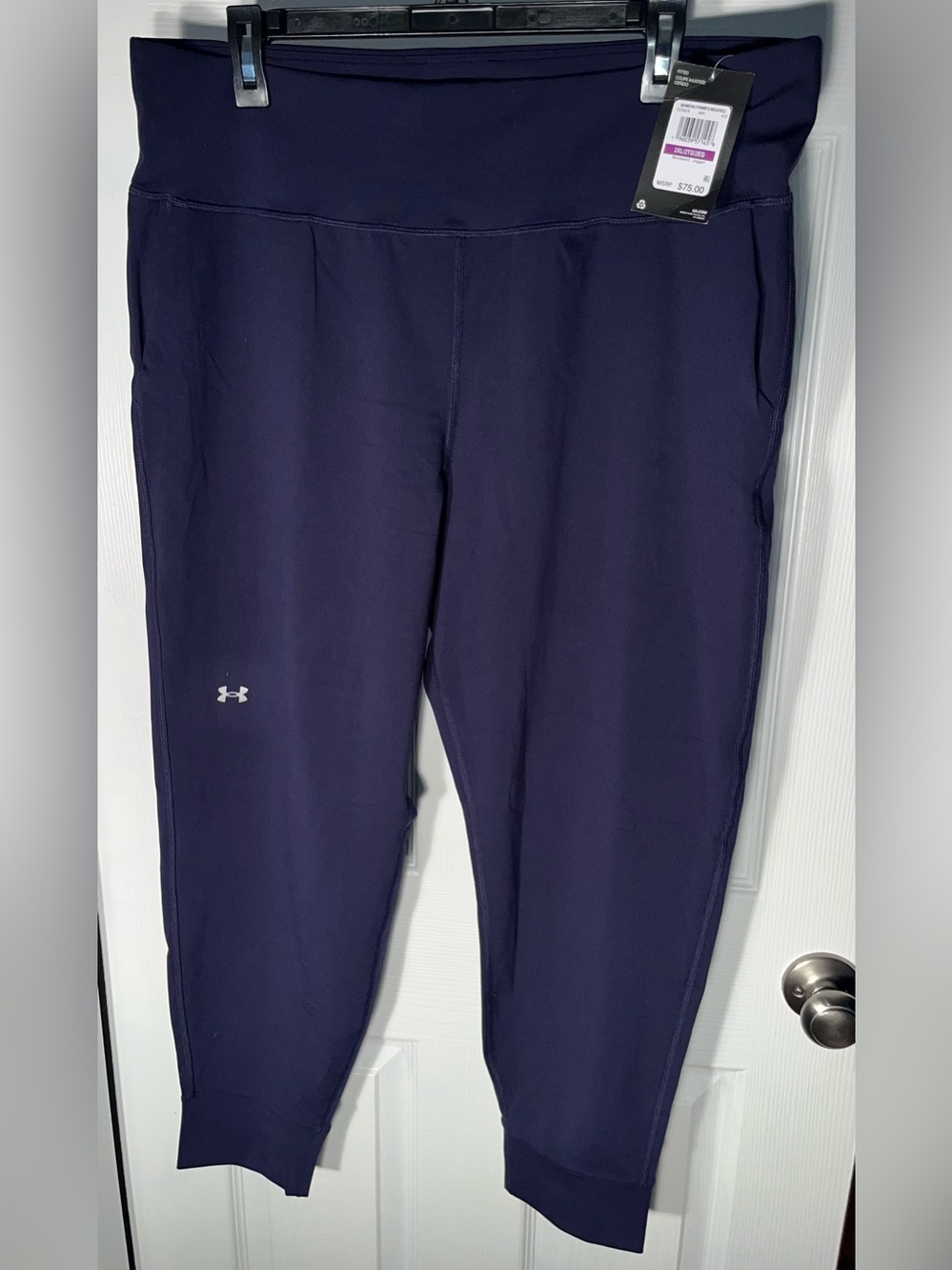 $75 NWT Under Armour Women's  UA Meridian Fitted Joggers Navy Blue Size XXL